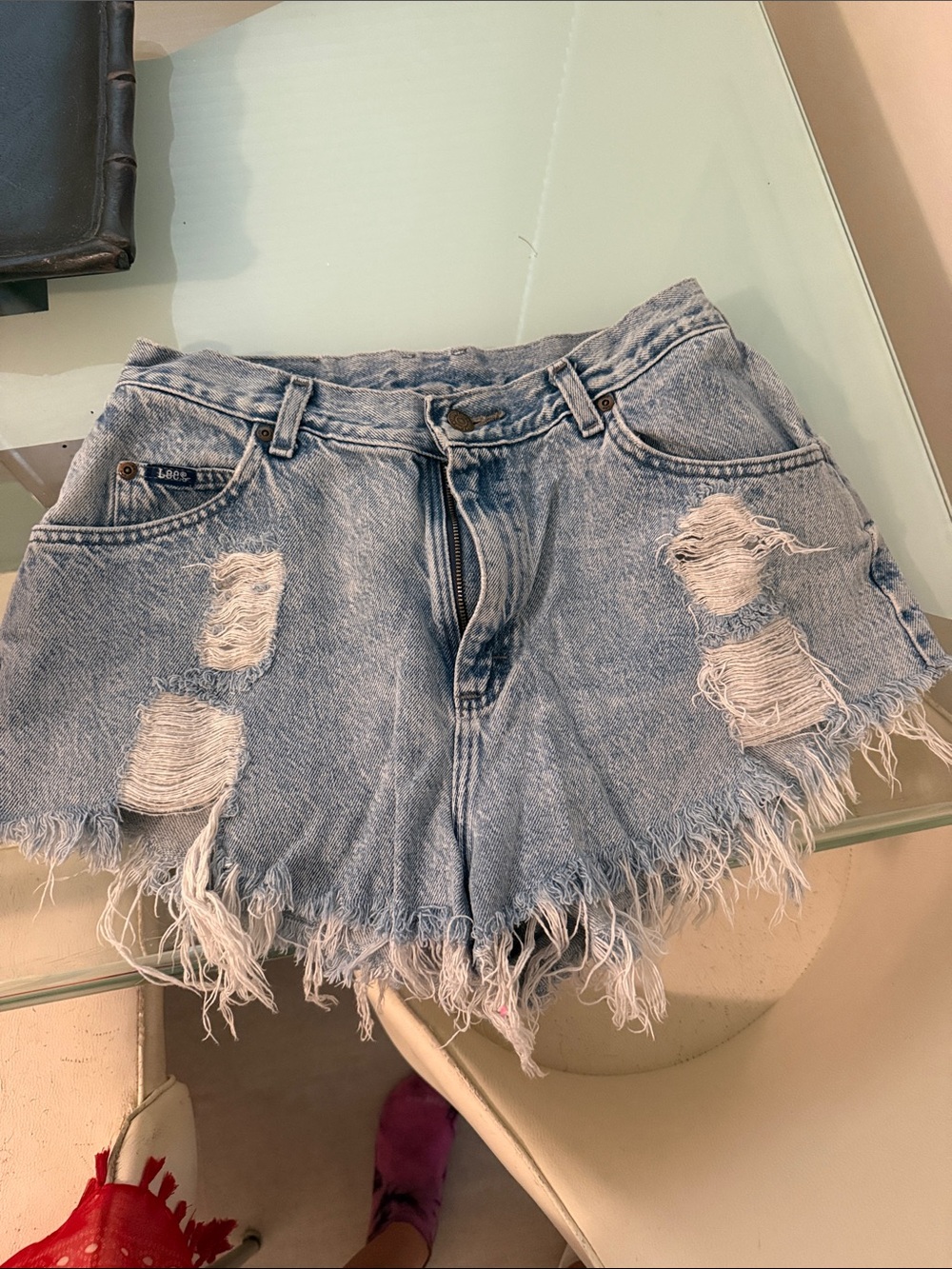 Lee Distressed Light Blue Frayed Denim Shorts